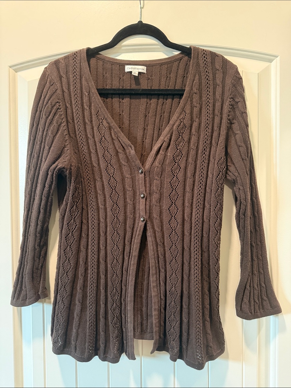 Croft&Barrow Chocolate-Brown Cable Knit V-Neck Cardigan